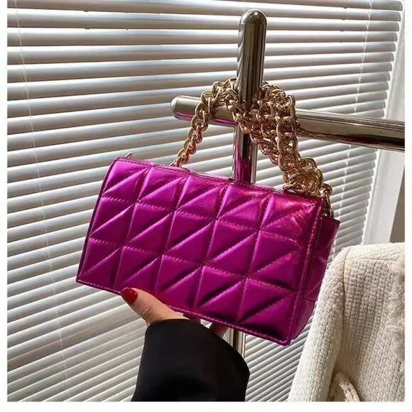 Small PU Leather Shoulder Bag Clutch with Chain Strap - Picture 4 of 8